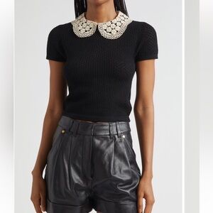 NWT Alice + Olivia Ciara Lace Collar Short Sleeve Wool Blend Crochet Knit Top